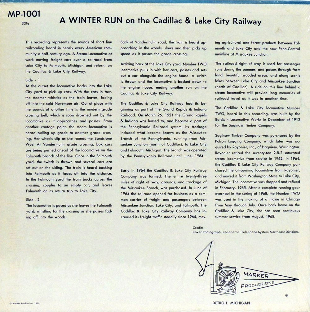 Cadillac and Lake City Rail - Souvenir Record (newer photo)